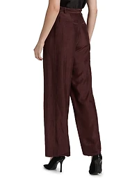 Crinkled Satin Straight-Leg Trousers
