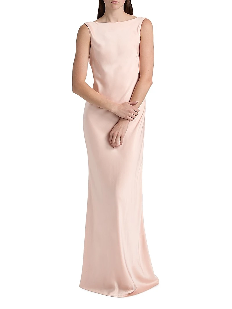 Boatneck Satin Gown