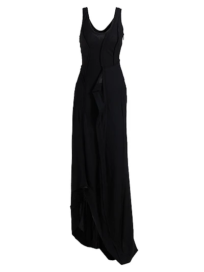 Wool Chiffon Asymmetric Gown