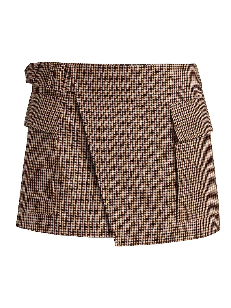 Plaid Wool Wrap Miniskirt
