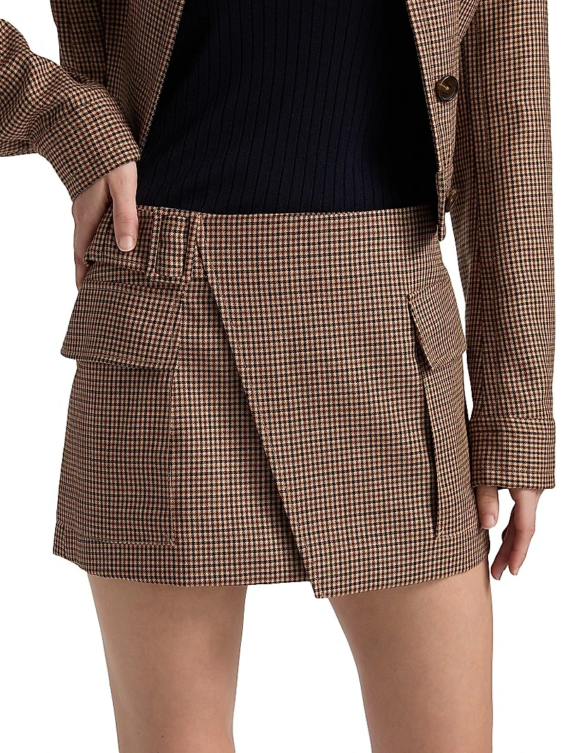 Plaid Wool Wrap Miniskirt