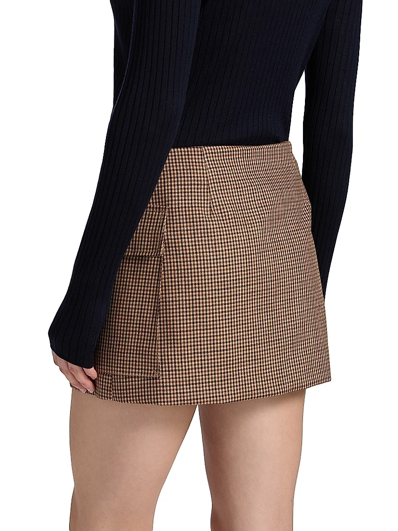Plaid Wool Wrap Miniskirt