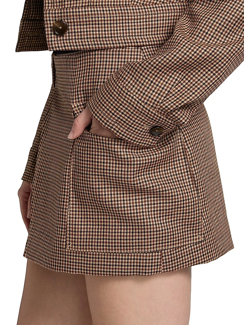Plaid Wool Wrap Miniskirt