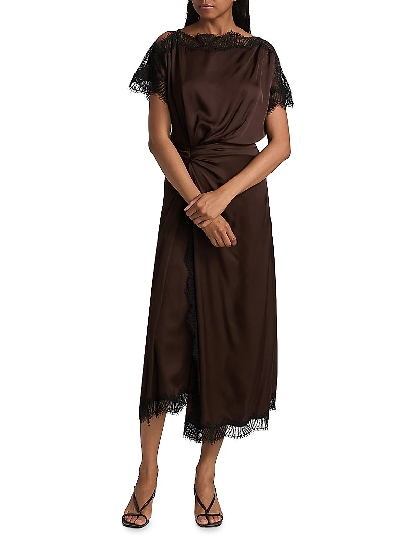 Luna Draped Lace-Trimmed Dress