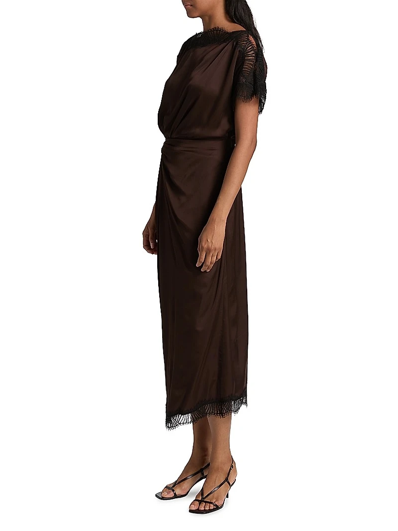 Luna Draped Lace-Trimmed Dress