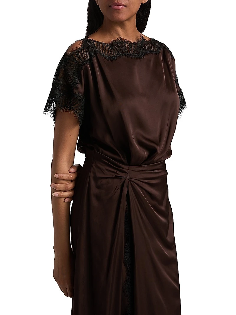 Luna Draped Lace-Trimmed Dress