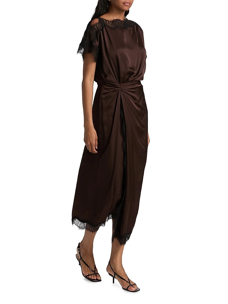 Luna Draped Lace-Trimmed Dress