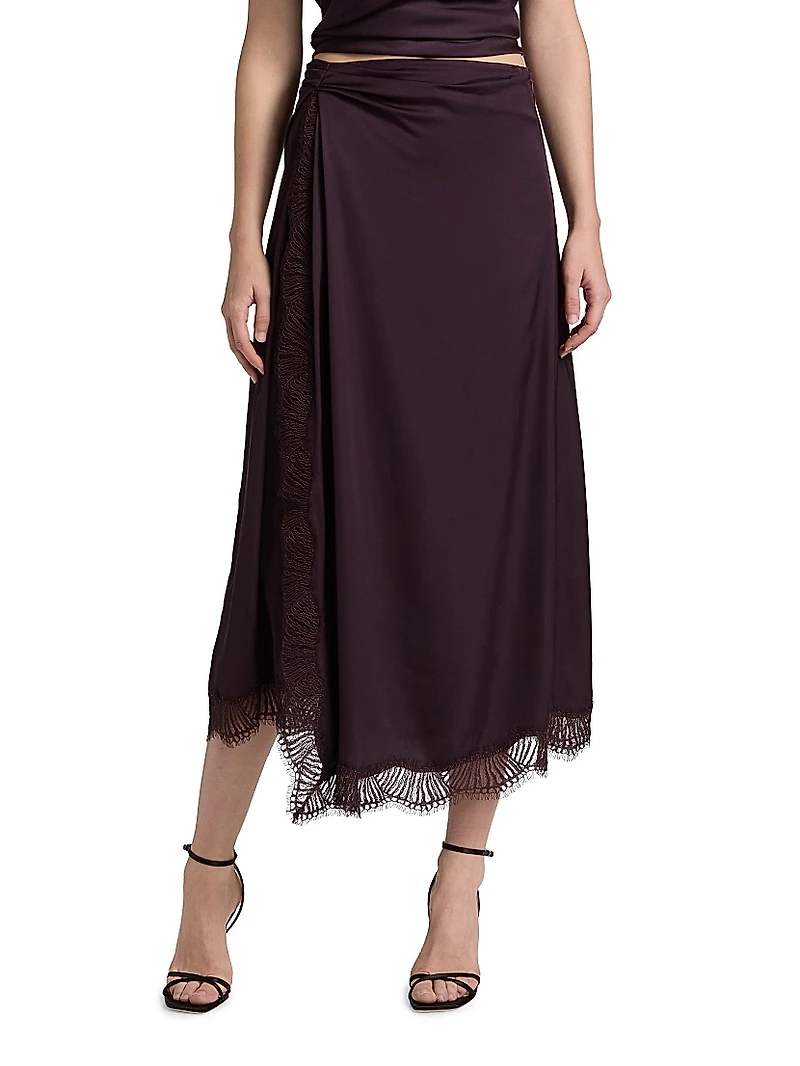 Bella Draped Lace-Trimmed Midi-Skirt