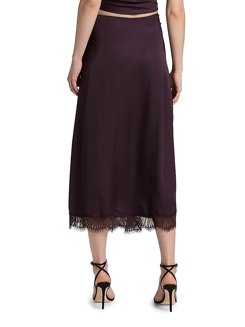 Bella Draped Lace-Trimmed Midi-Skirt