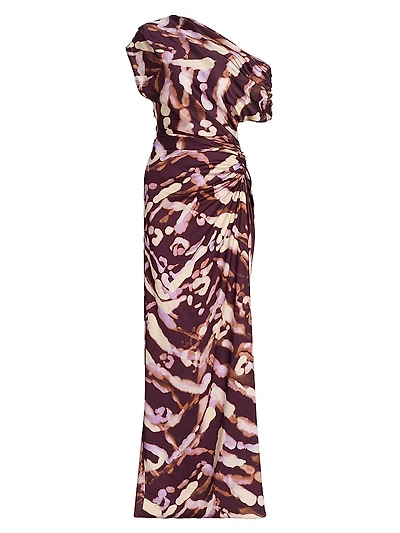Poppy Printed One-Shoulder Gown