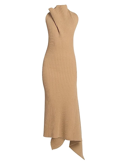Draped Ribbed Stretch-Wool Maxi Dress