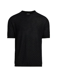 Textured Knit Cashmere-Silk Crewneck Sweater