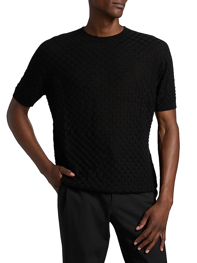 Textured Knit Cashmere-Silk Crewneck Sweater