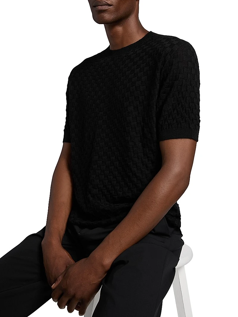 Textured Knit Cashmere-Silk Crewneck Sweater
