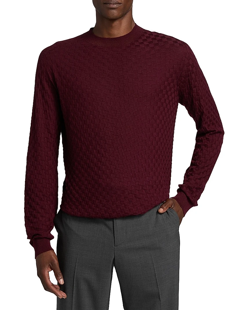 Textured Box-Knit Cashmere-Silk Crewneck Sweater