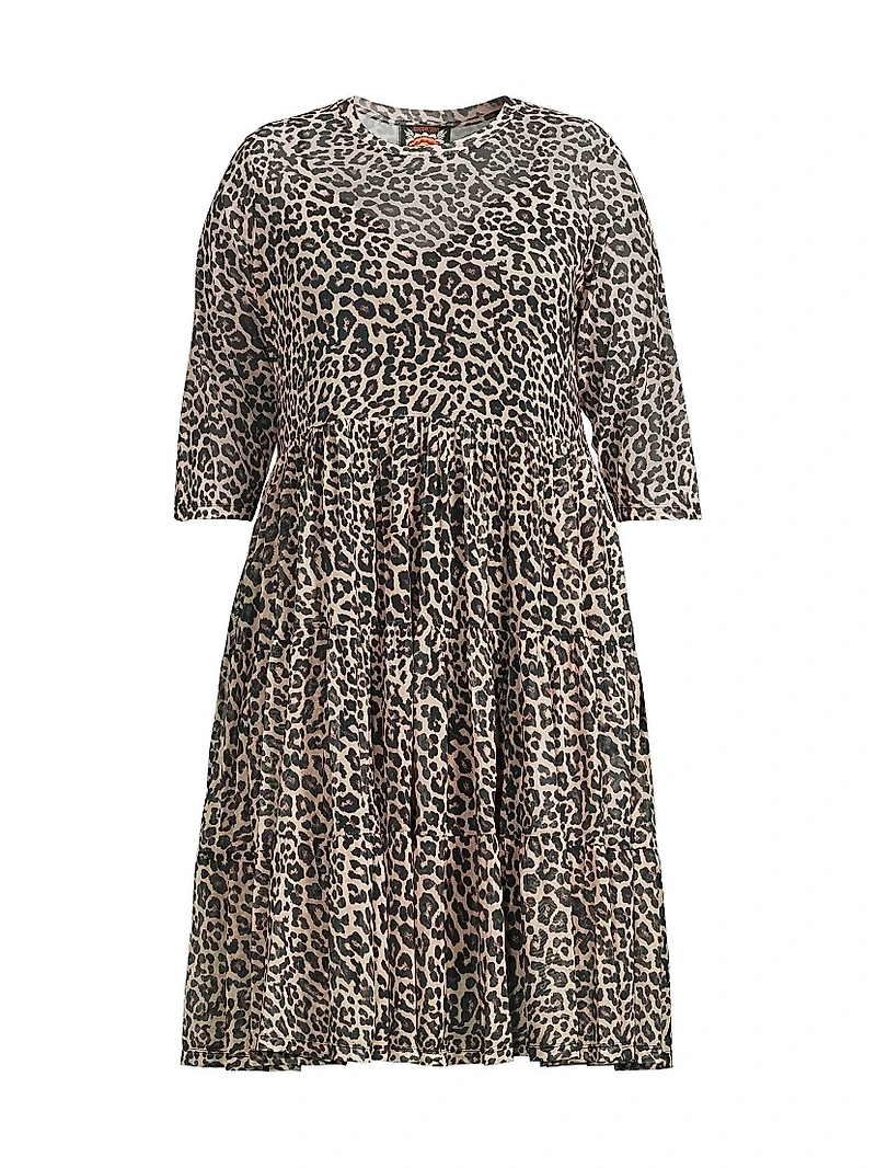 Chesnut Leopard-Print Mesh Tiered Dress