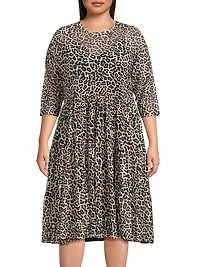 Chesnut Leopard-Print Mesh Tiered Dress