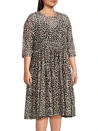 Chesnut Leopard-Print Mesh Tiered Dress