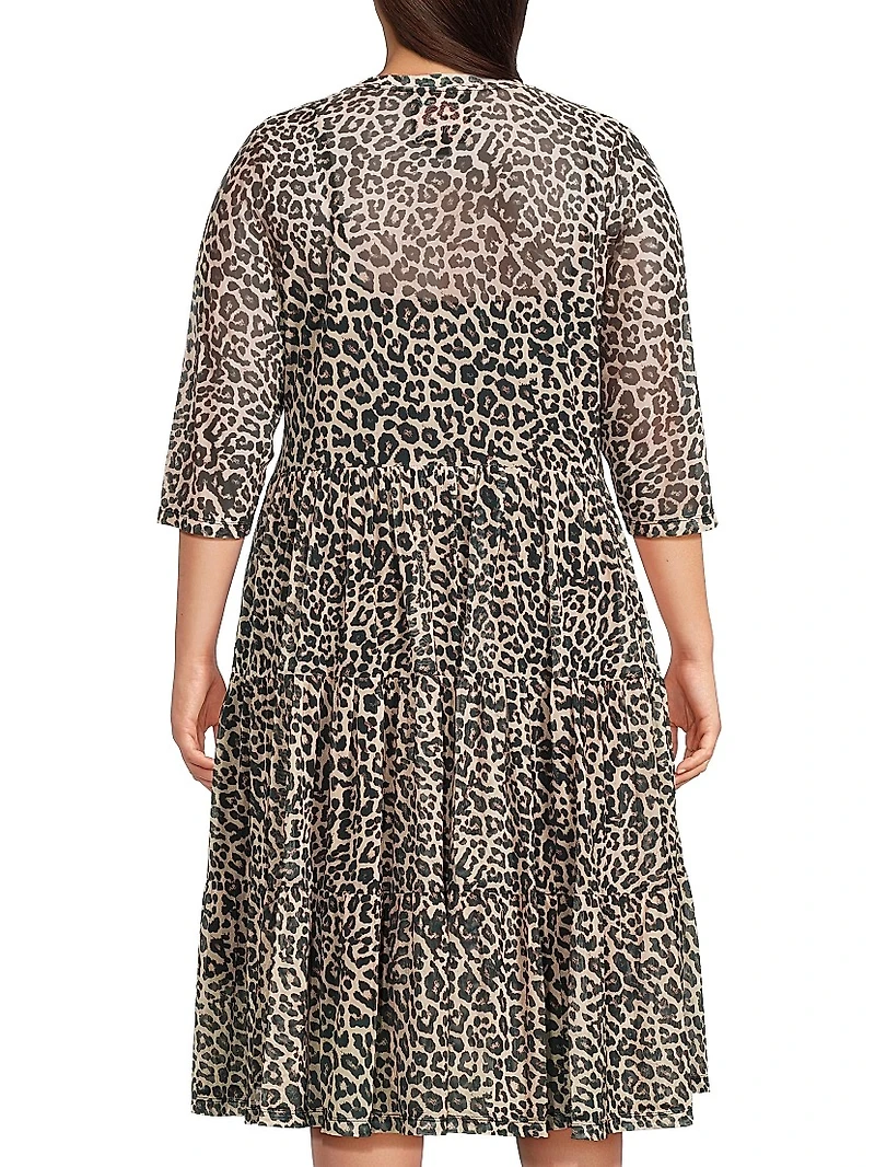 Chesnut Leopard-Print Mesh Tiered Dress