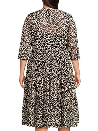 Chesnut Leopard-Print Mesh Tiered Dress