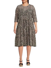 Chesnut Leopard-Print Mesh Tiered Dress