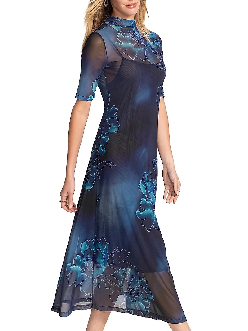 Plus Athena Printed Mock Turtleneck Midi-Dress