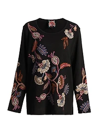 Embroidered Paisley Waffle-Knit T-Shirt