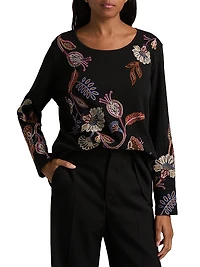 Embroidered Paisley Waffle-Knit T-Shirt