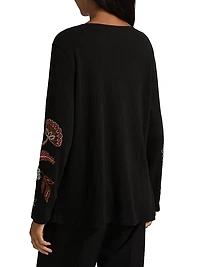 Embroidered Paisley Waffle-Knit T-Shirt