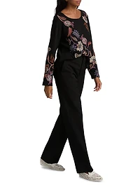 Embroidered Paisley Waffle-Knit T-Shirt