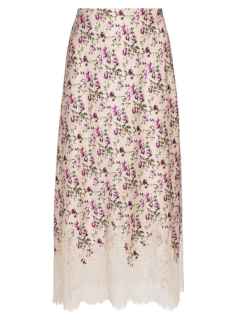 Vivienne Lace-Trimmed Floral Stretch-Silk Maxi Skirt