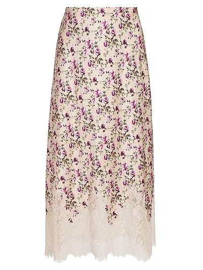Vivienne Lace-Trimmed Floral Stretch-Silk Maxi Skirt