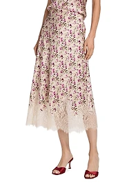 Vivienne Lace-Trimmed Floral Stretch-Silk Maxi Skirt