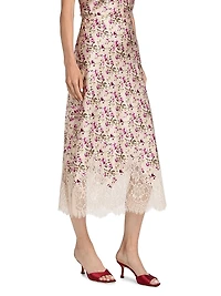 Vivienne Lace-Trimmed Floral Stretch-Silk Maxi Skirt