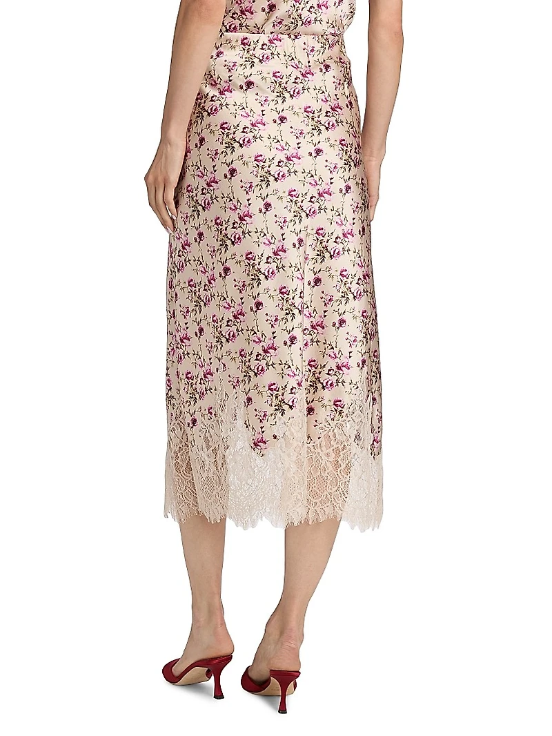 Vivienne Lace-Trimmed Floral Stretch-Silk Maxi Skirt