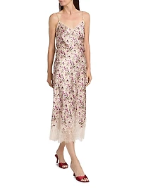 Vivienne Lace-Trimmed Floral Stretch-Silk Maxi Skirt