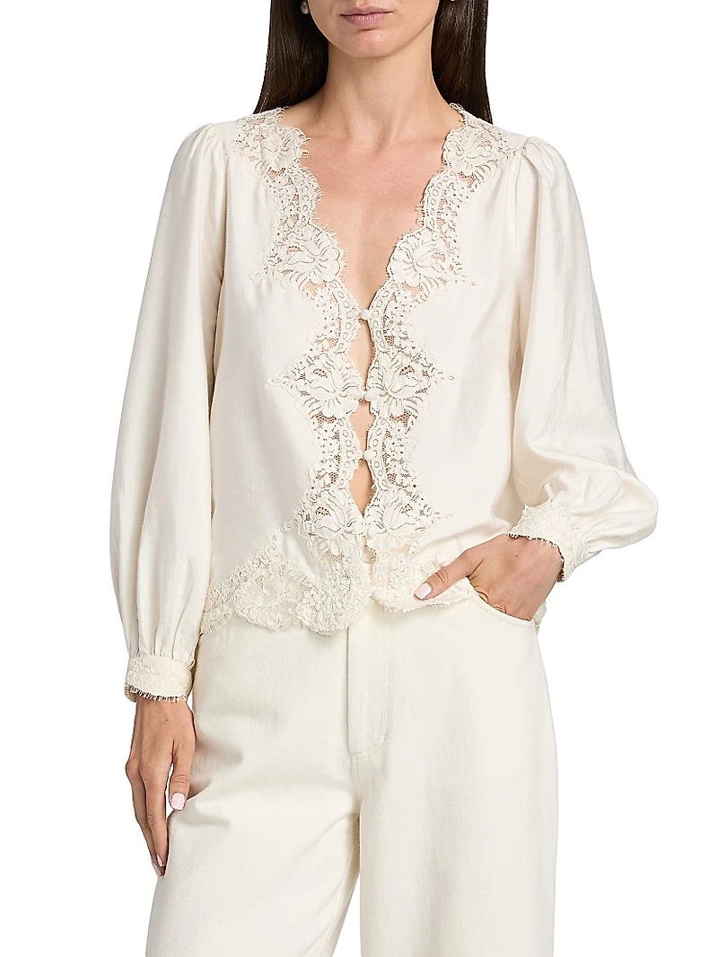 Yuri Lace-Trimmed Satin Blouse