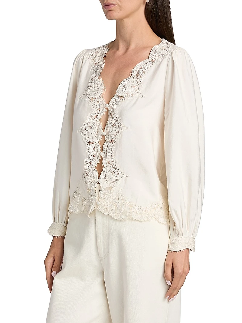 Yuri Lace-Trimmed Satin Blouse