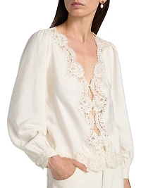 Yuri Lace-Trimmed Satin Blouse