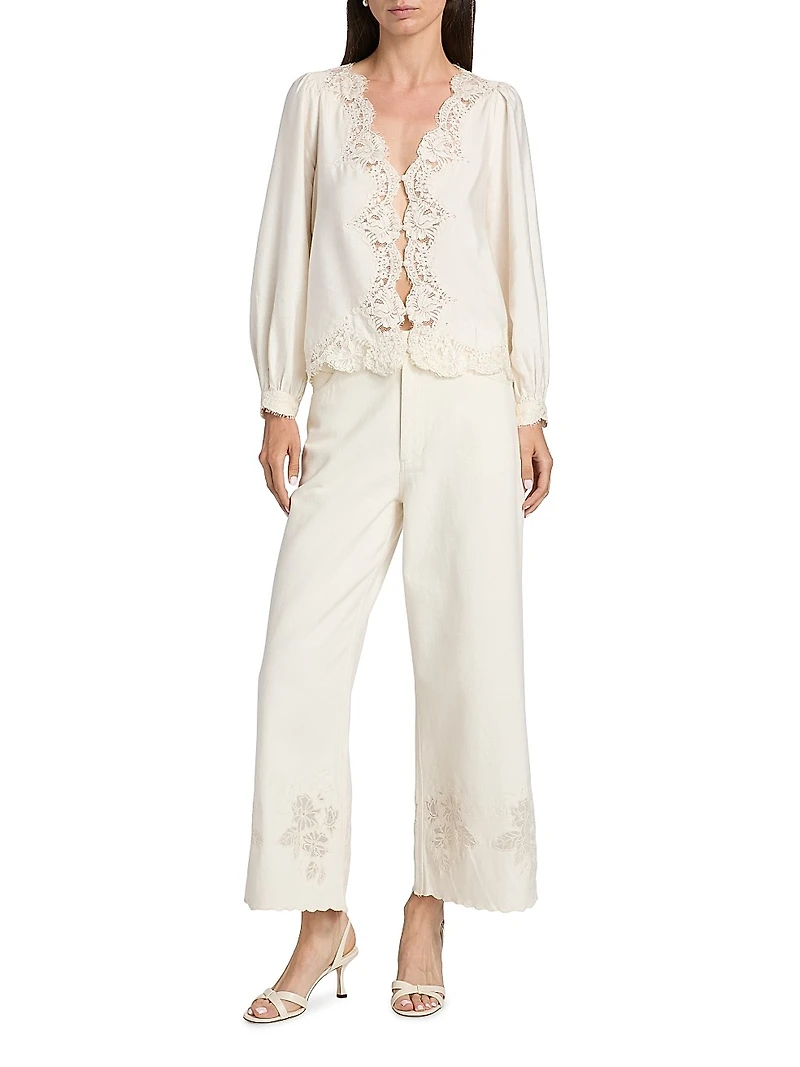 Yuri Lace-Trimmed Satin Blouse