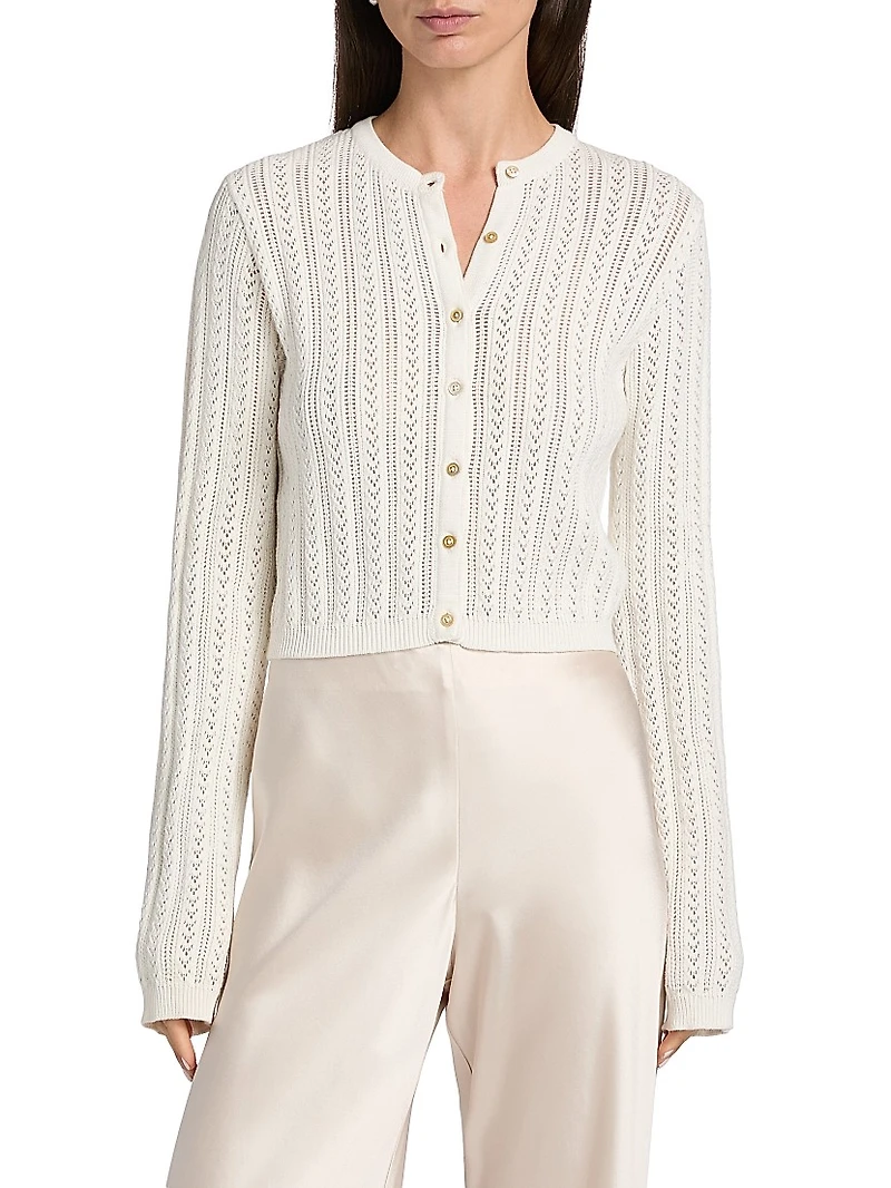Dresden Cotton Pointelle-Knit Crop Cardigan