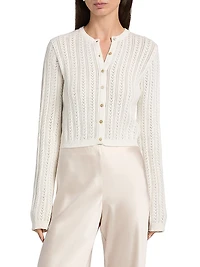 Dresden Cotton Pointelle-Knit Crop Cardigan