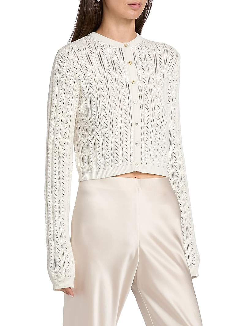 Dresden Cotton Pointelle-Knit Crop Cardigan