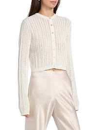 Dresden Cotton Pointelle-Knit Crop Cardigan