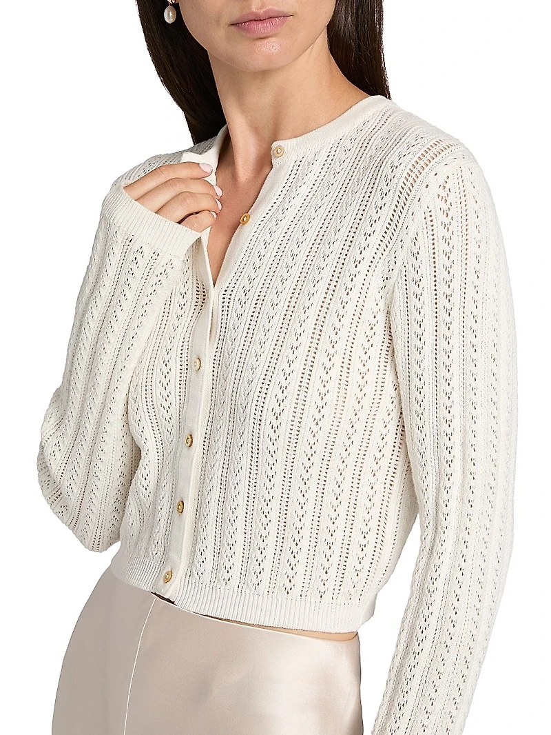 Dresden Cotton Pointelle-Knit Crop Cardigan