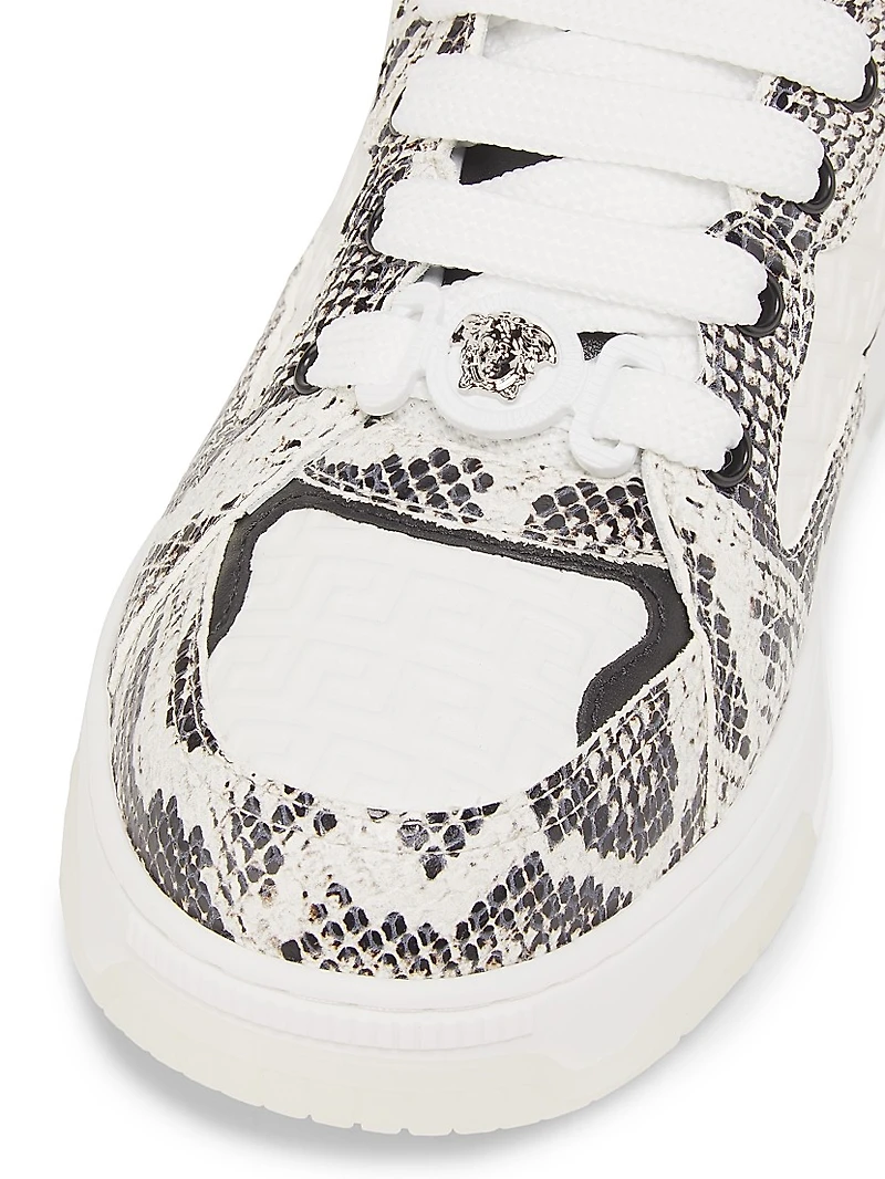 Python Print Leather Low-Top Sneakers