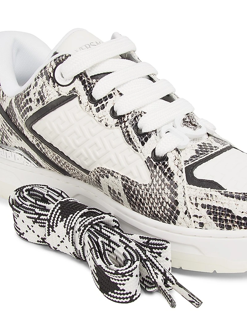 Python Print Leather Low-Top Sneakers