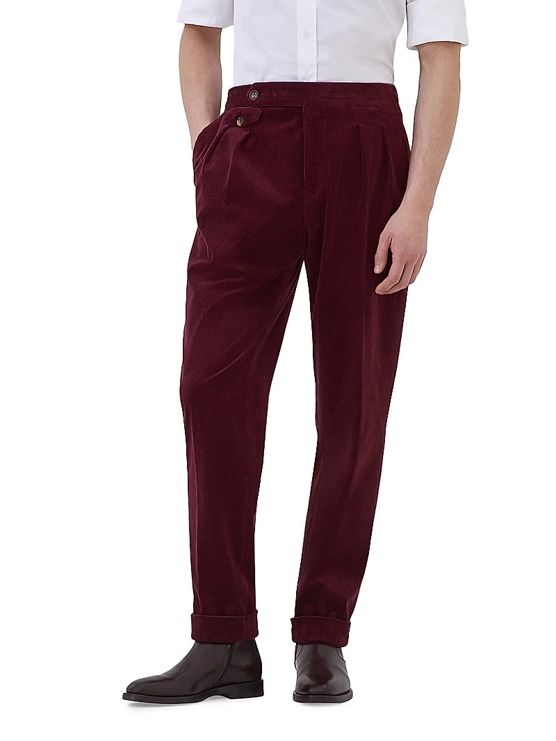 Corduroy Tailor Fit Trousers with Double Pleats