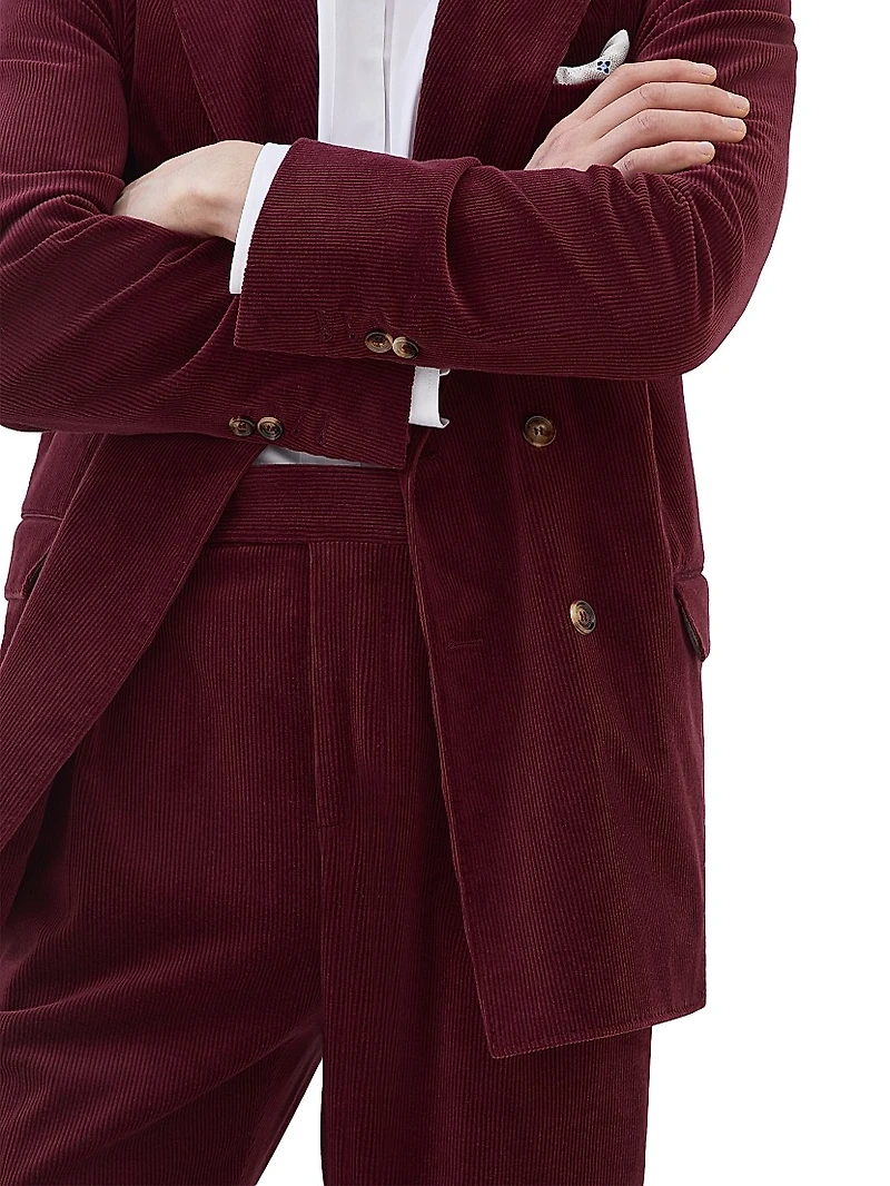 Corduroy Tailor Fit Trousers with Double Pleats
