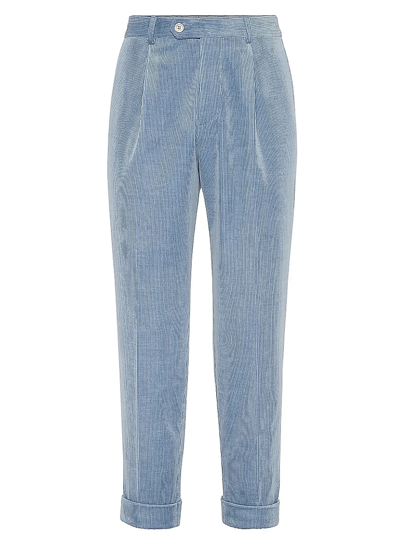 Comfort Cotton and Cashmere Corduroy Leisure Fit Trousers with Pleat